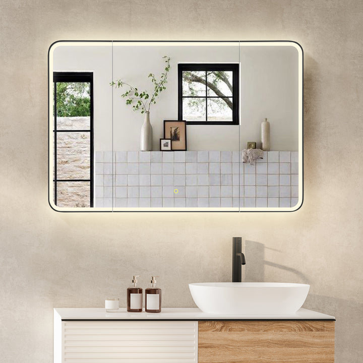 Ostaria Rectangular Surface-Mount/Reccessed LED Lighted Bathroom Black Aluminum Mirror Medicine Cabinet
