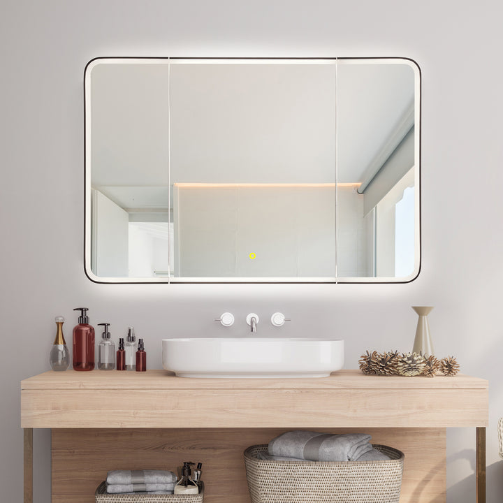 Ostaria Rectangular Surface-Mount/Reccessed LED Lighted Bathroom Black Aluminum Mirror Medicine Cabinet