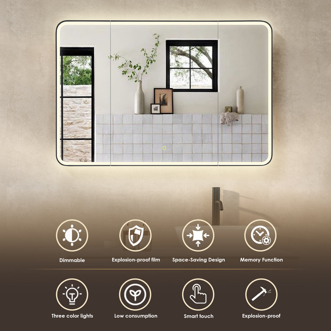 Ostaria Rectangular Surface-Mount/Reccessed LED Lighted Bathroom Black Aluminum Mirror Medicine Cabinet