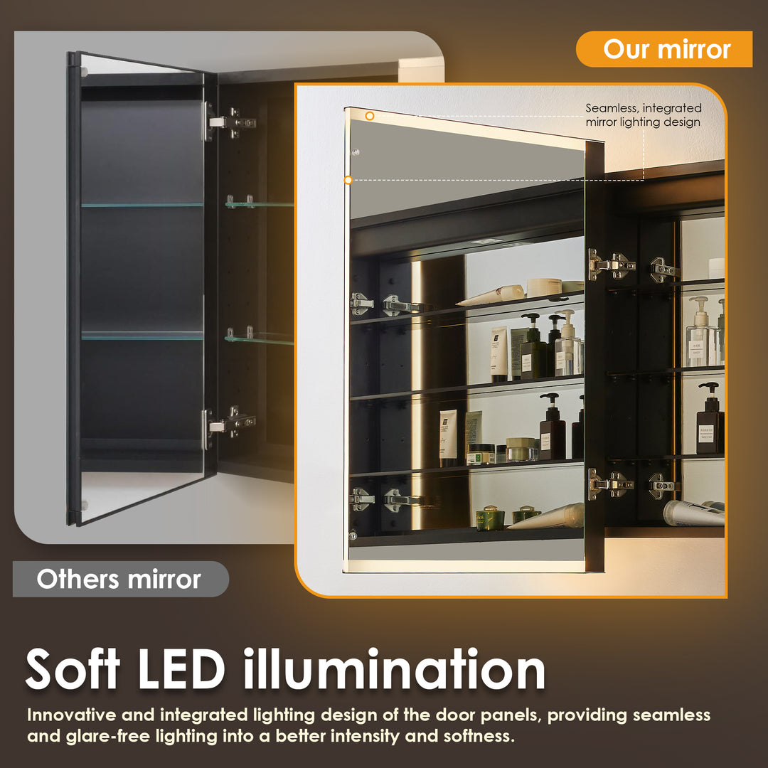 Ostaria Rectangular Surface-Mount/Reccessed LED Lighted Bathroom Black Aluminum Mirror Medicine Cabinet