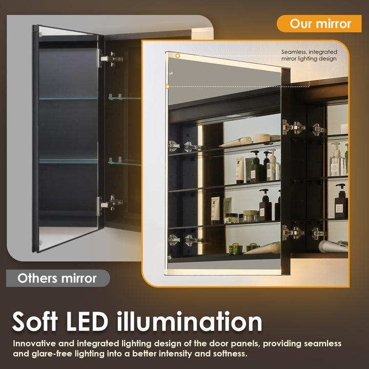 Ostaria Rectangular Surface-Mount/Reccessed LED Lighted Bathroom Black Aluminum Mirror Medicine Cabinet