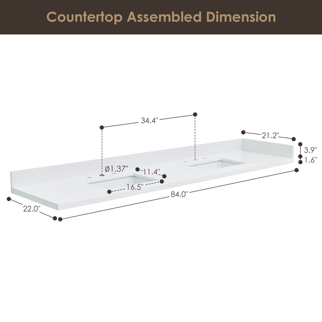 Caorle Engineered Stone Vanity Top in Snow White with White Sink