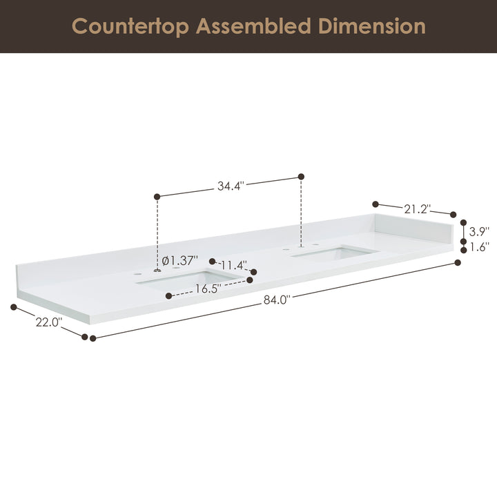 Caorle Engineered Stone Vanity Top in Snow White with White Sink