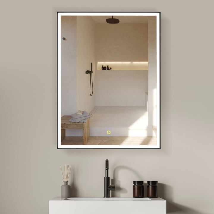 Fenice Rectangular Surface-Mount/Reccessed LED Lighted Bathroom Black Aluminum Mirror Medicine Cabinet