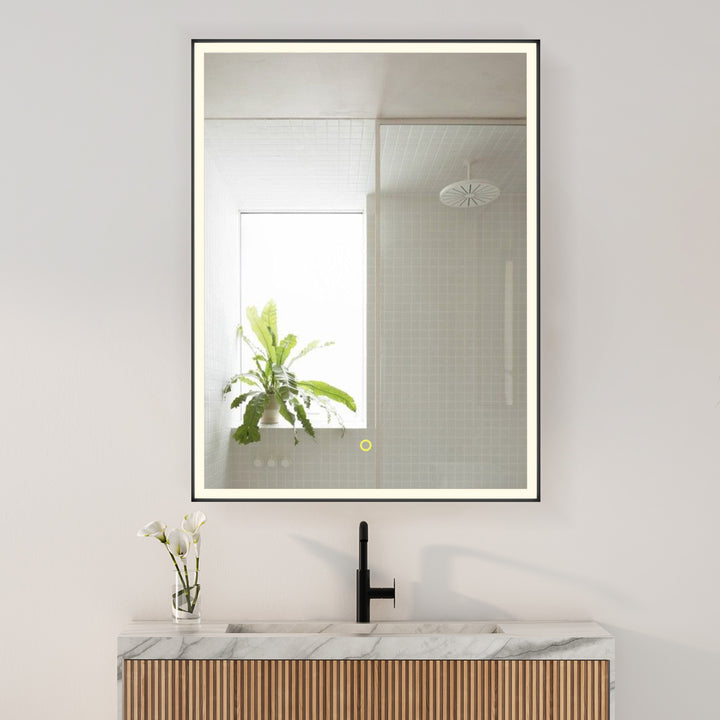 Fenice Rectangular Surface-Mount/Reccessed LED Lighted Bathroom Black Aluminum Mirror Medicine Cabinet
