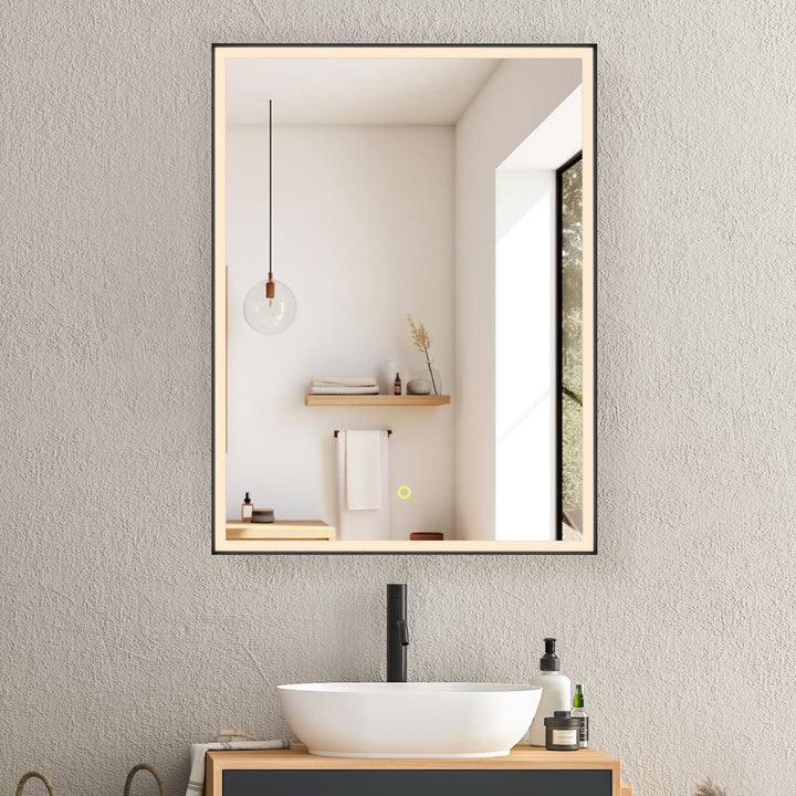 Fenice Rectangular Surface-Mount/Reccessed LED Lighted Bathroom Black Aluminum Mirror Medicine Cabinet