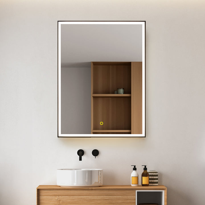 Fenice Rectangular Surface-Mount/Reccessed LED Lighted Bathroom Black Aluminum Mirror Medicine Cabinet