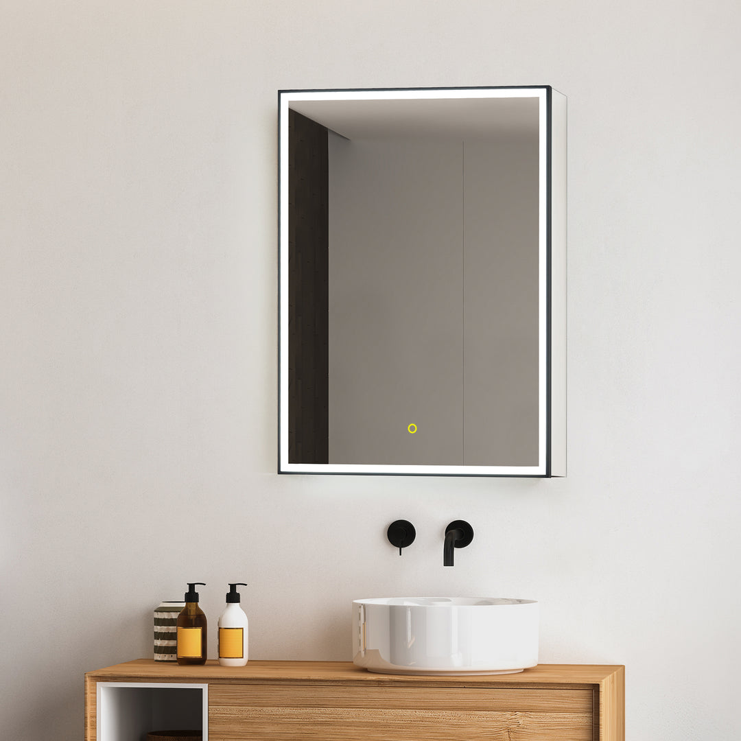 Fenice Rectangular Surface-Mount/Reccessed LED Lighted Bathroom Black Aluminum Mirror Medicine Cabinet