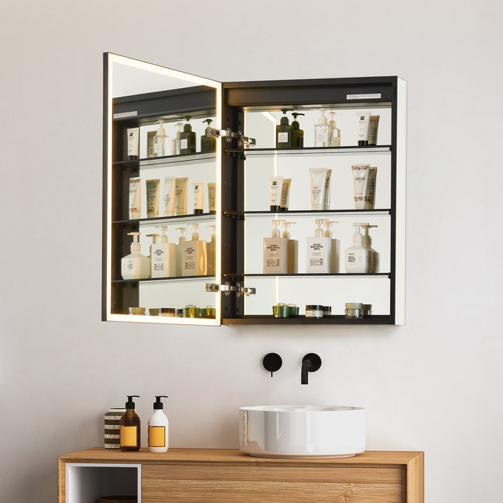 Fenice Rectangular Surface-Mount/Reccessed LED Lighted Bathroom Black Aluminum Mirror Medicine Cabinet