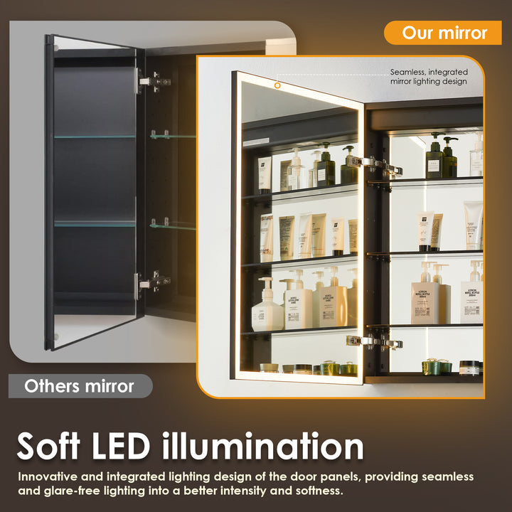 Fenice Rectangular Surface-Mount/Reccessed LED Lighted Bathroom Black Aluminum Mirror Medicine Cabinet