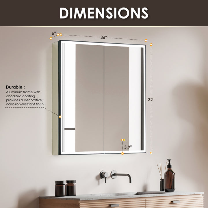 Fenice Rectangular Surface-Mount/Reccessed LED Lighted Bathroom Black Aluminum Mirror Medicine Cabinet