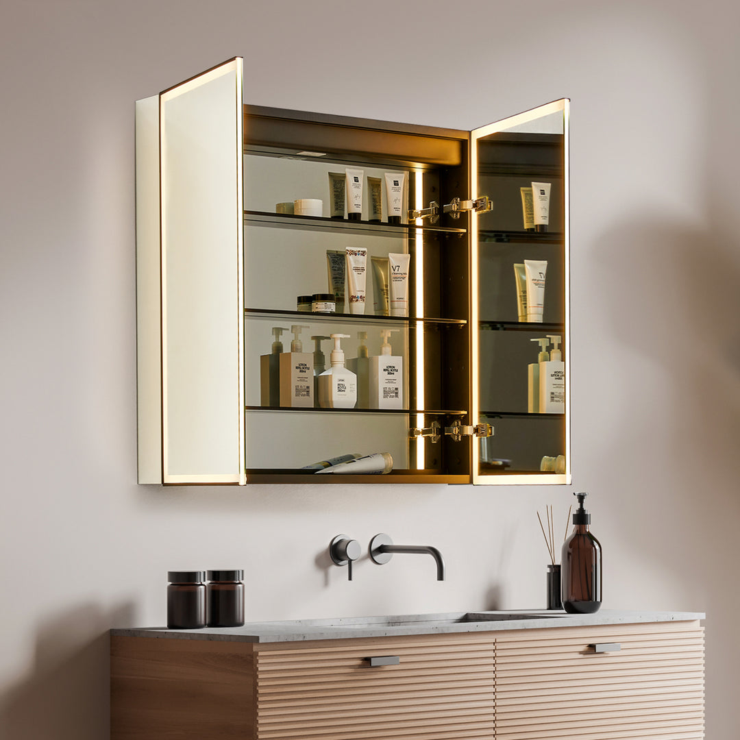 Fenice Rectangular Surface-Mount/Reccessed LED Lighted Bathroom Black Aluminum Mirror Medicine Cabinet