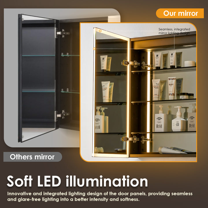 Fenice Rectangular Surface-Mount/Reccessed LED Lighted Bathroom Black Aluminum Mirror Medicine Cabinet