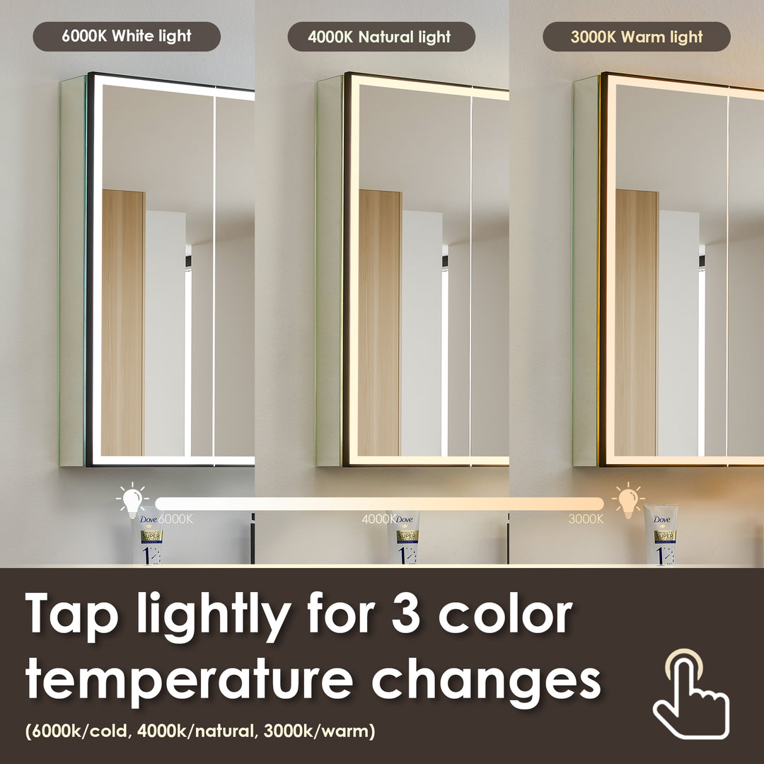 Fenice Rectangular Surface-Mount/Reccessed LED Lighted Bathroom Black Aluminum Mirror Medicine Cabinet