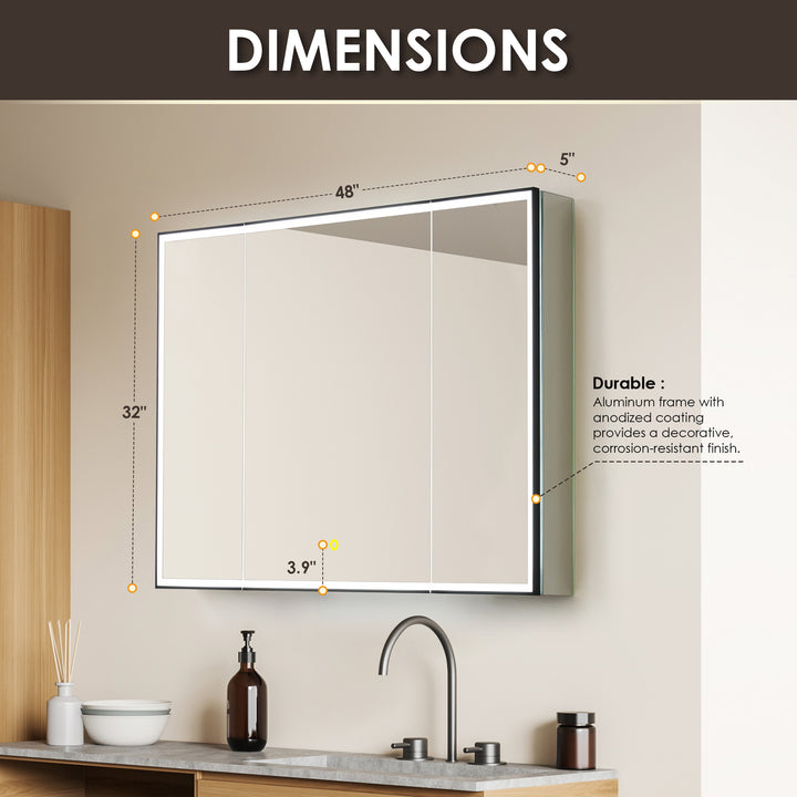 Fenice Rectangular Surface-Mount/Reccessed LED Lighted Bathroom Black Aluminum Mirror Medicine Cabinet