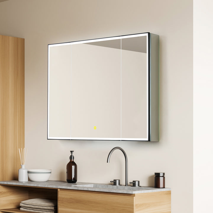 Fenice Rectangular Surface-Mount/Reccessed LED Lighted Bathroom Black Aluminum Mirror Medicine Cabinet
