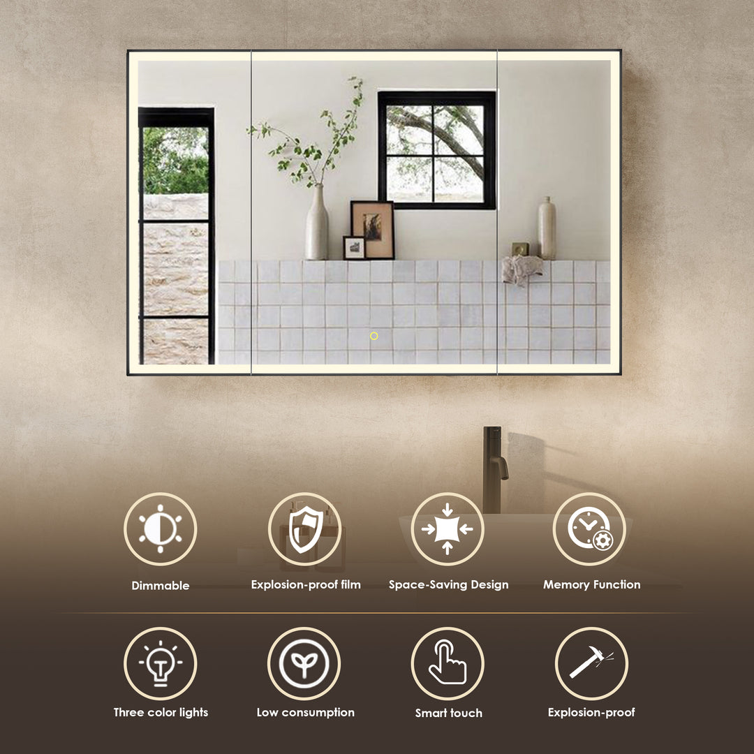Fenice Rectangular Surface-Mount/Reccessed LED Lighted Bathroom Black Aluminum Mirror Medicine Cabinet
