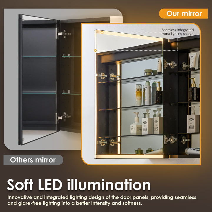 Fenice Rectangular Surface-Mount/Reccessed LED Lighted Bathroom Black Aluminum Mirror Medicine Cabinet