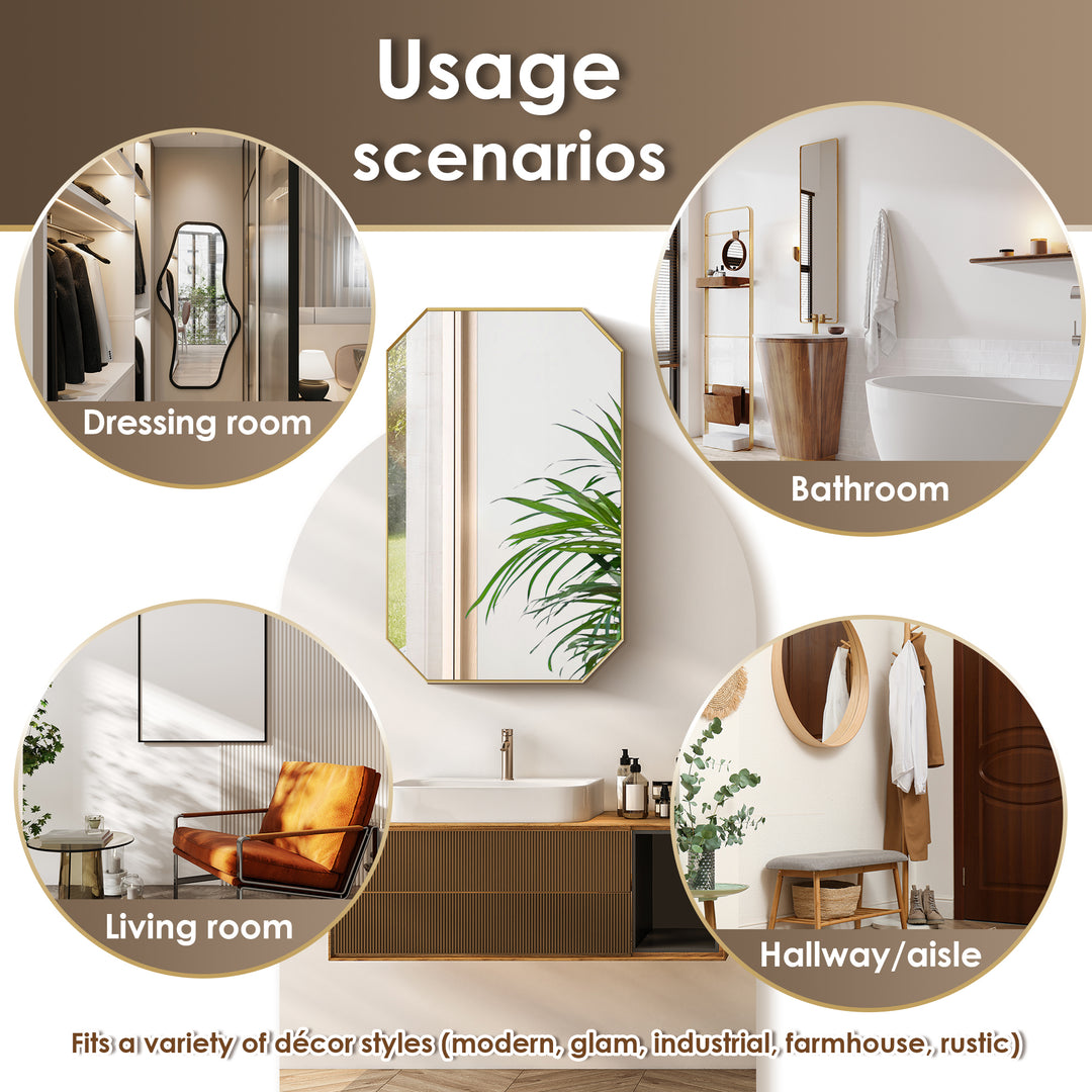 Allure 24"x36" Octagon Modern Bathroom Wall Mirror