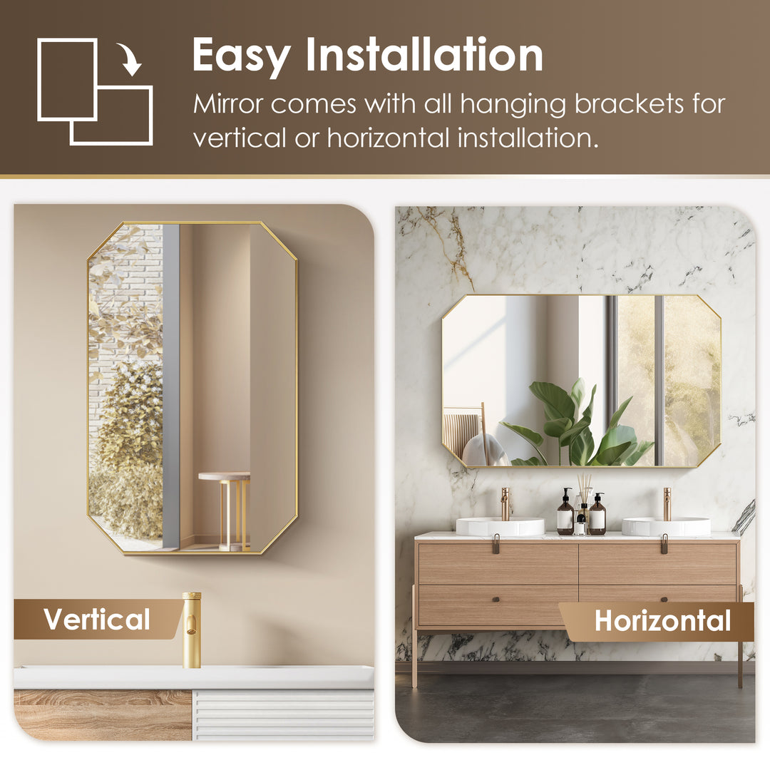 Allure 24"x36" Octagon Modern Bathroom Wall Mirror