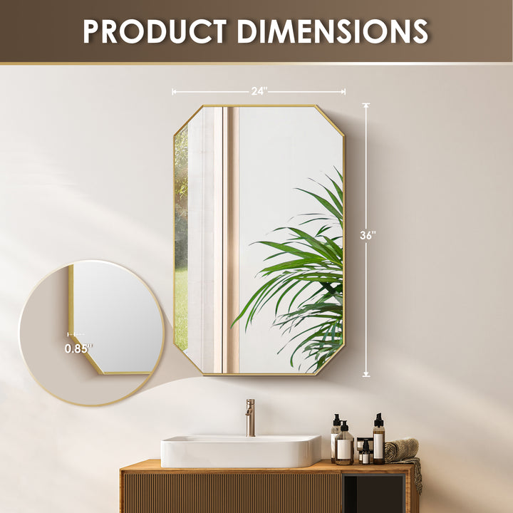 Allure 24"x36" Octagon Modern Bathroom Wall Mirror