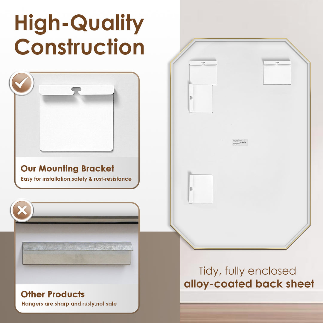 Allure 24"x36" Octagon Modern Bathroom Wall Mirror
