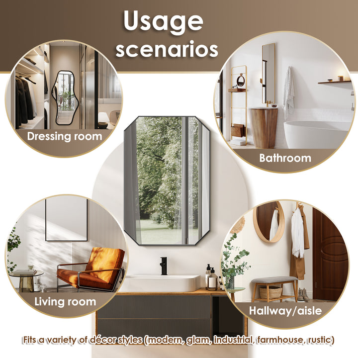Allure 24"x36" Octagon Modern Bathroom Wall Mirror