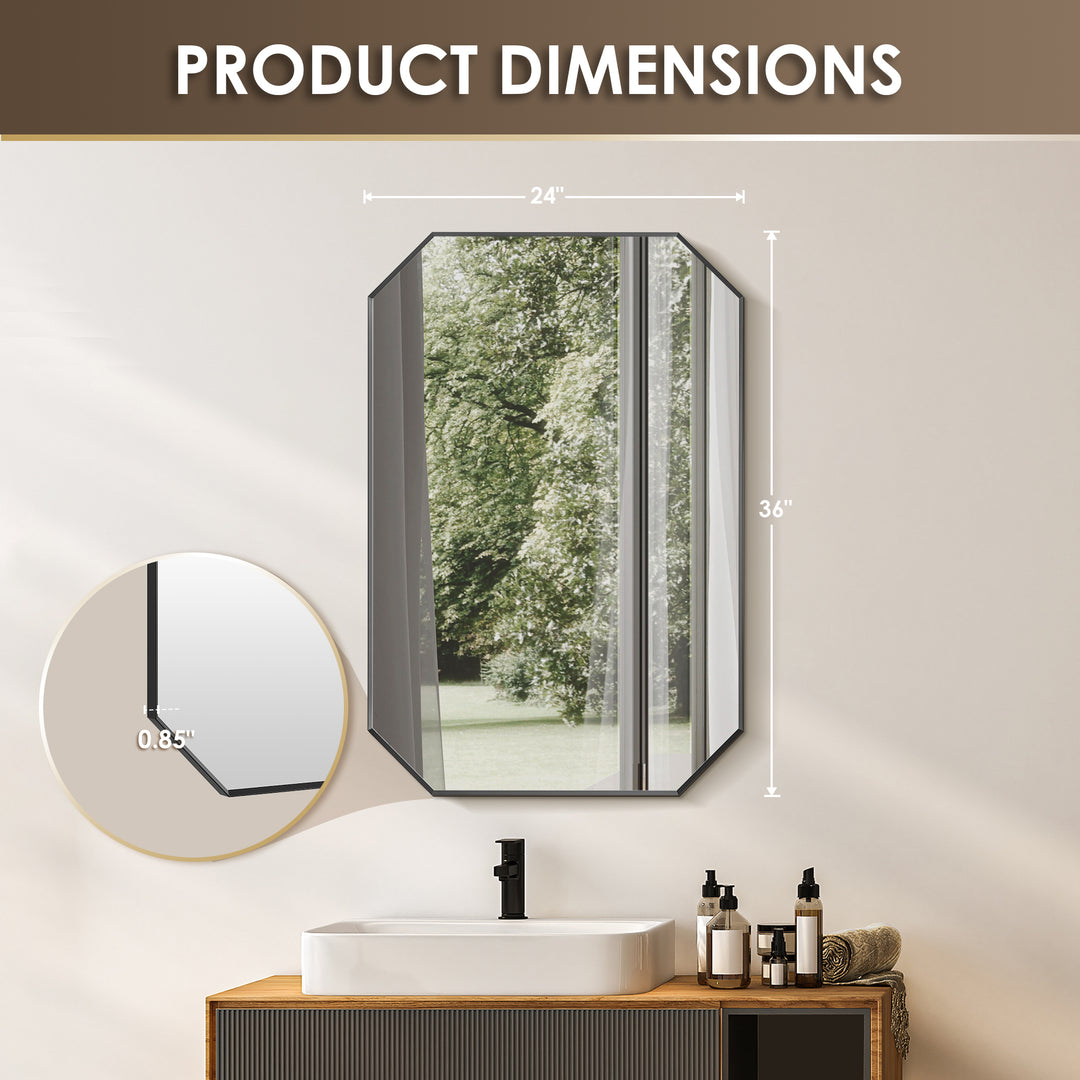 Allure 24"x36" Octagon Modern Bathroom Wall Mirror