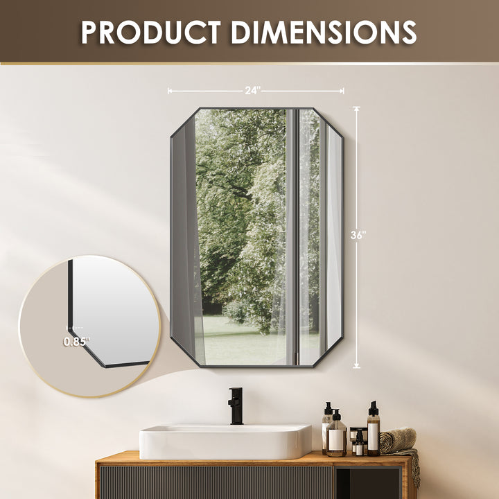 Allure 24"x36" Octagon Modern Bathroom Wall Mirror