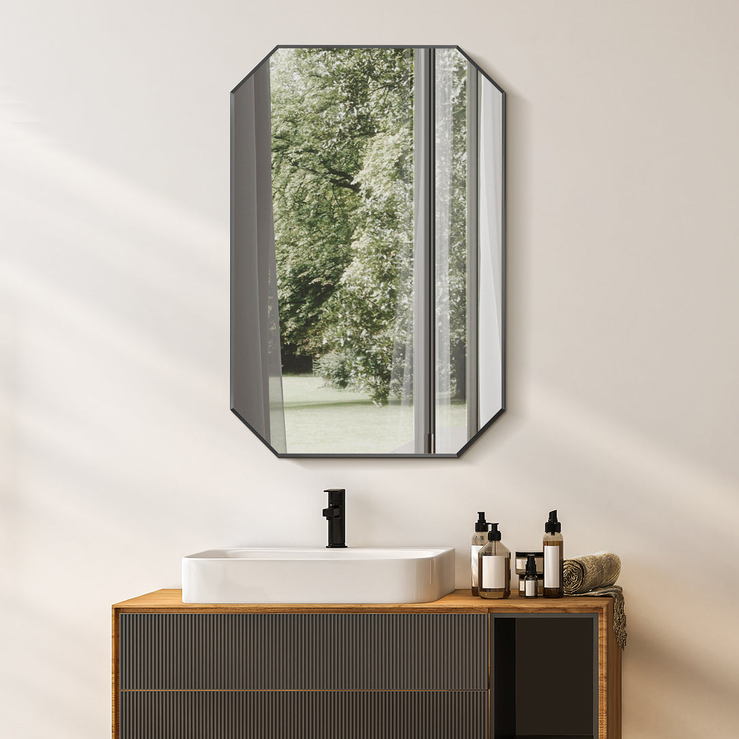 Allure 24"x36" Octagon Modern Bathroom Wall Mirror