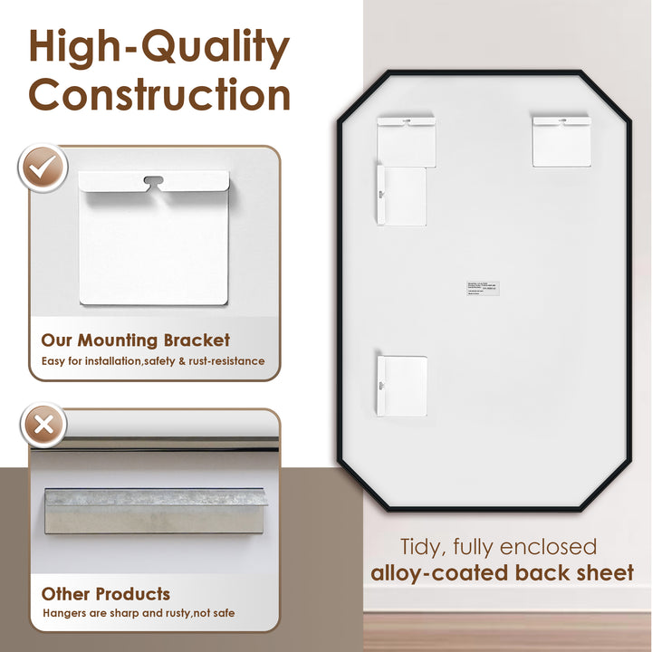 Allure 24"x36" Octagon Modern Bathroom Wall Mirror