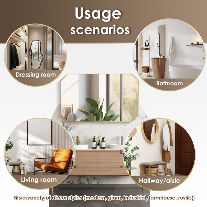Allure 48"x30" Octagon Modern Bathroom Wall Mirror