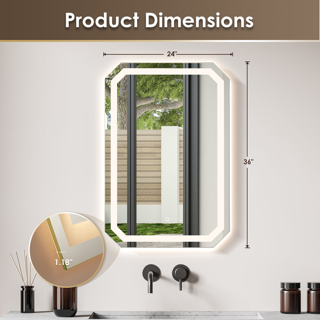 Luma Octogan Frameless Modern LED Bathroom Vanity Mirror