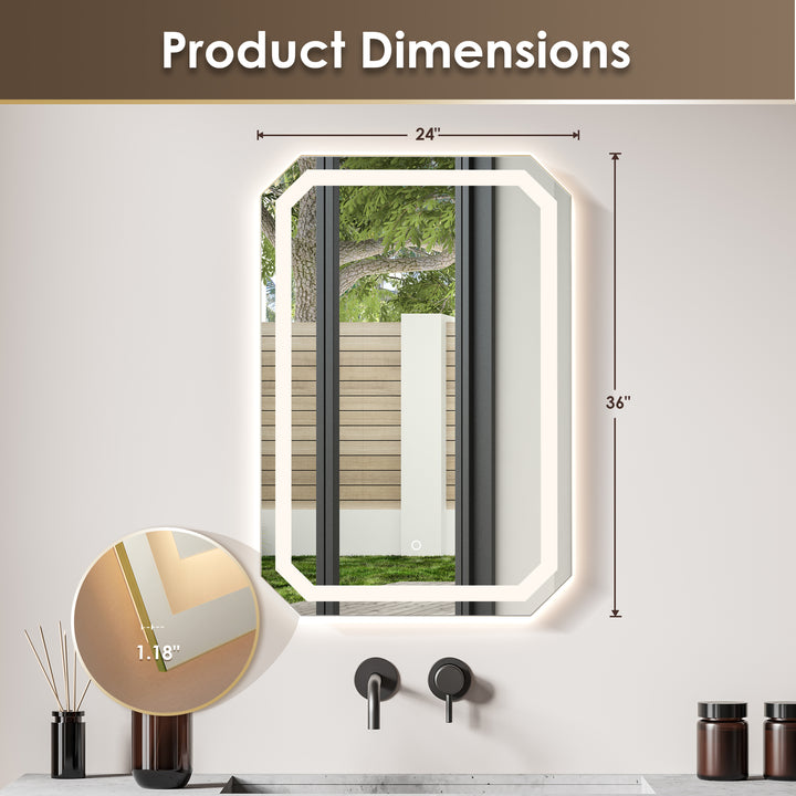 Luma Octogan Frameless Modern LED Bathroom Vanity Mirror