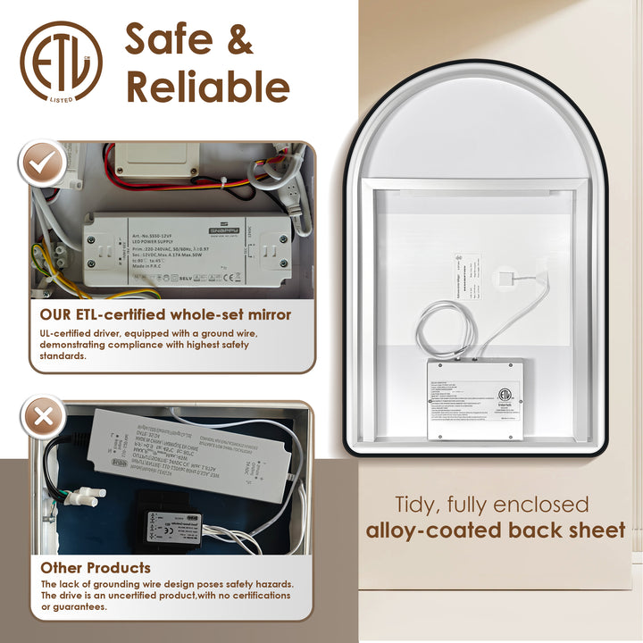 Starlit 24x36" Classic Domed Bathroom/Vanity Aluminum LED Wall Mirror