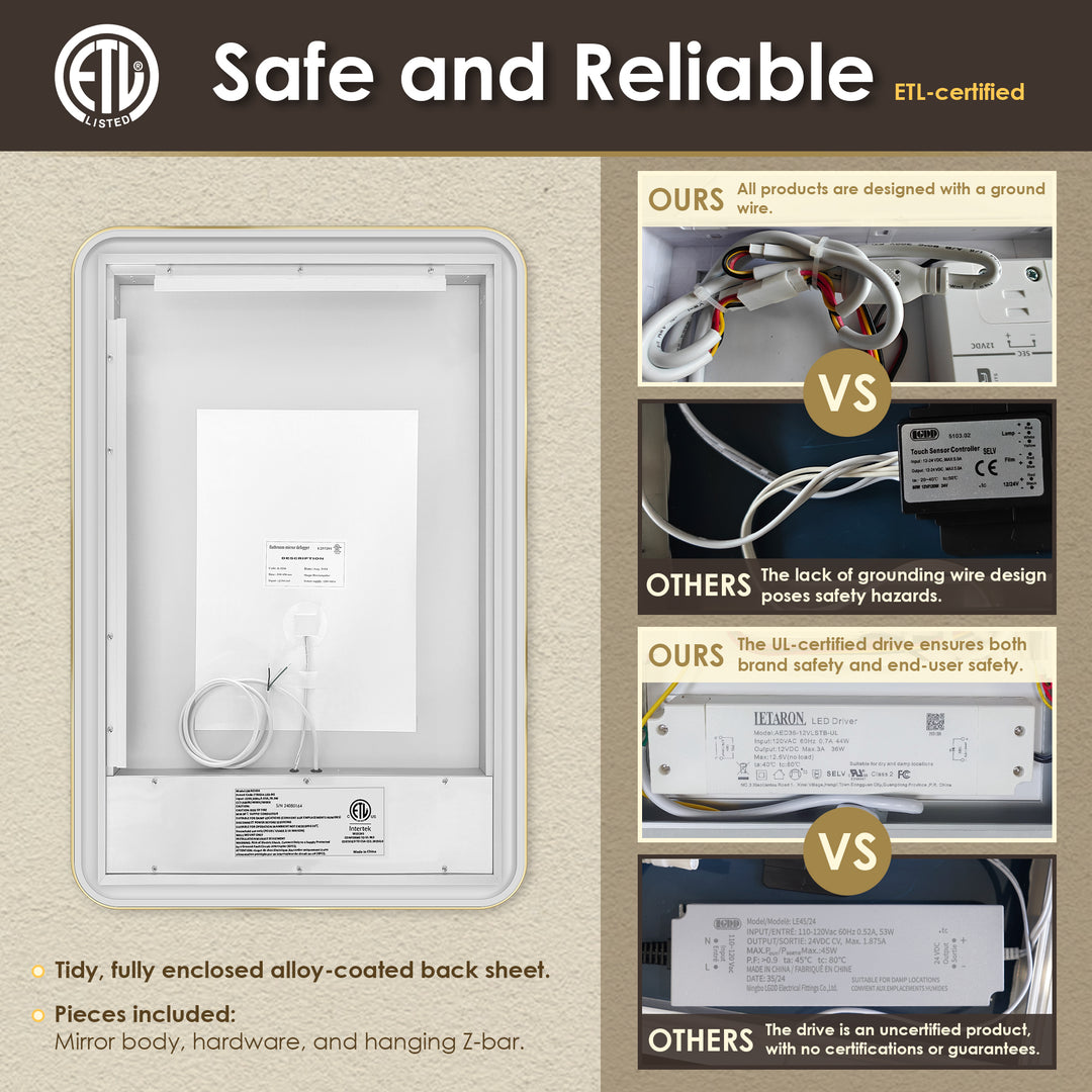 Dazzle Rectangular Anti-Fog Dimmable Modern Bathroom/Vanity LED Lighted Wall Mirror in Aluminum Framed