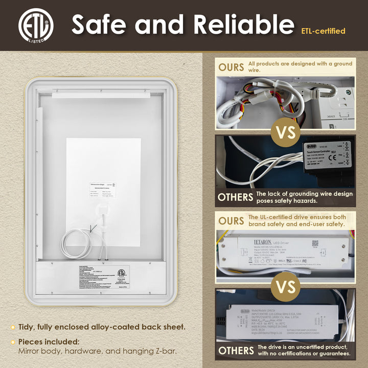 Dazzle Rectangular Anti-Fog Dimmable Modern Bathroom/Vanity LED Lighted Wall Mirror in Aluminum Framed
