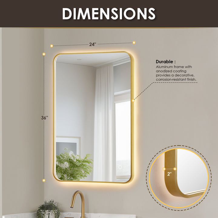 Dazzle Rectangular Anti-Fog Dimmable Modern Bathroom/Vanity LED Lighted Wall Mirror in Aluminum Framed