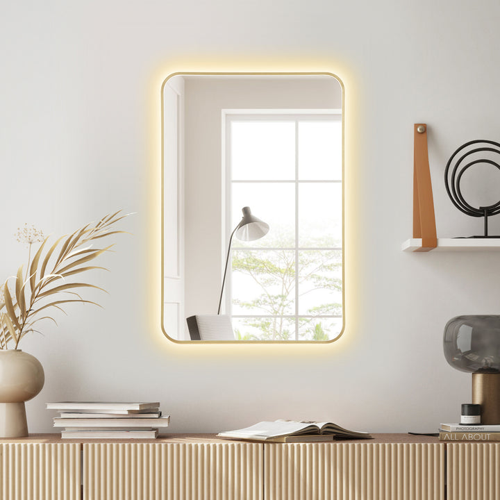 Dazzle Rectangular Anti-Fog Dimmable Modern Bathroom/Vanity LED Lighted Wall Mirror in Aluminum Framed