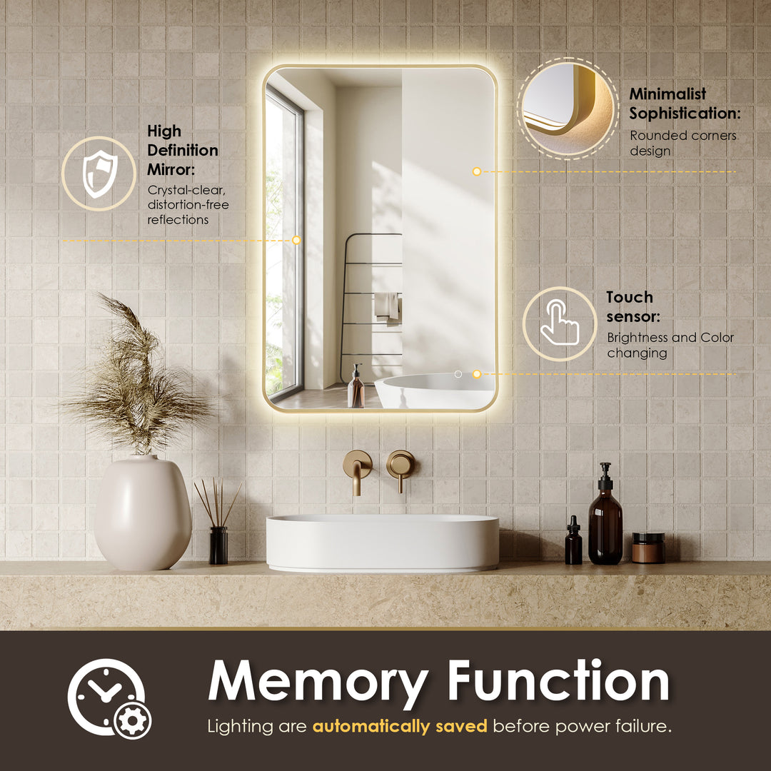 Dazzle Rectangular Anti-Fog Dimmable Modern Bathroom/Vanity LED Lighted Wall Mirror in Aluminum Framed