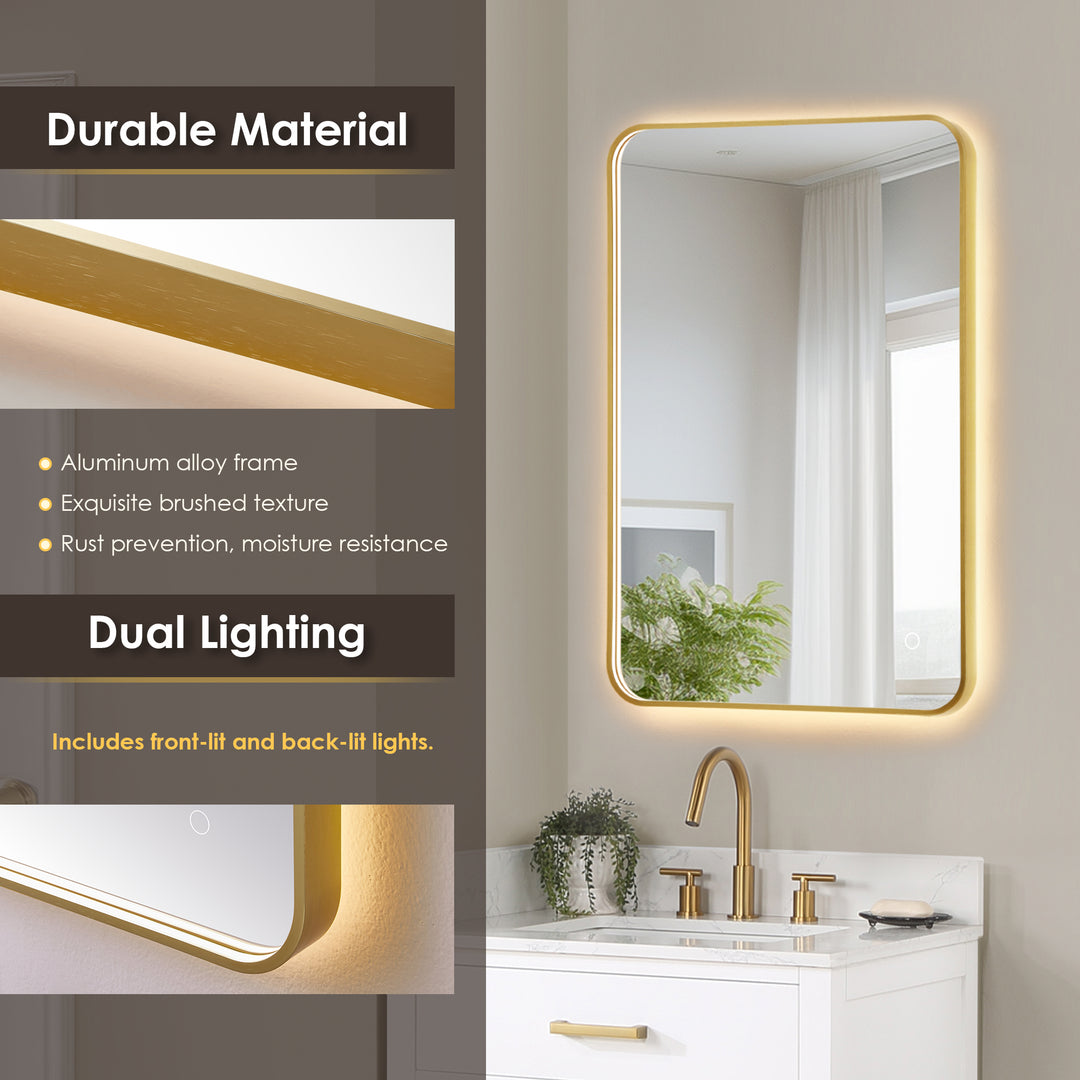 Dazzle Rectangular Anti-Fog Dimmable Modern Bathroom/Vanity LED Lighted Wall Mirror in Aluminum Framed