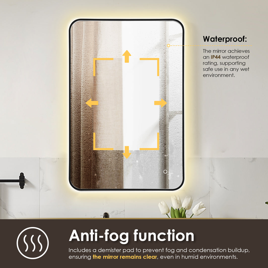 Dazzle Rectangular Anti-Fog Dimmable Modern Bathroom/Vanity LED Lighted Wall Mirror in Aluminum Framed
