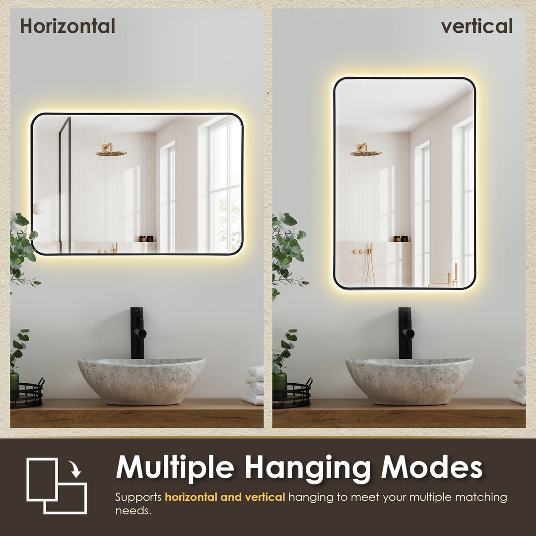 Dazzle Rectangular Anti-Fog Dimmable Modern Bathroom/Vanity LED Lighted Wall Mirror in Aluminum Framed