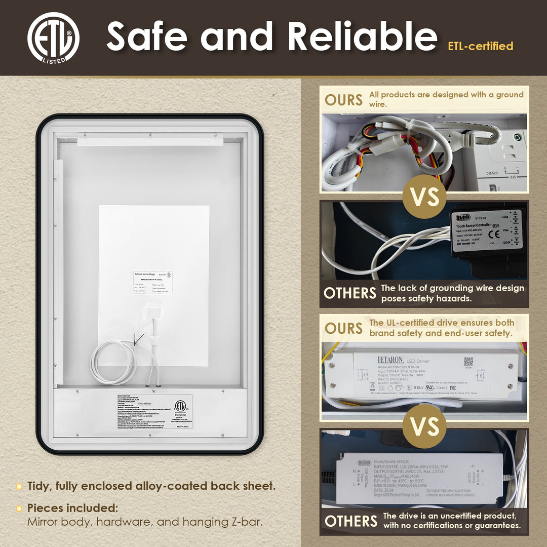 Dazzle Rectangular Anti-Fog Dimmable Modern Bathroom/Vanity LED Lighted Wall Mirror in Aluminum Framed