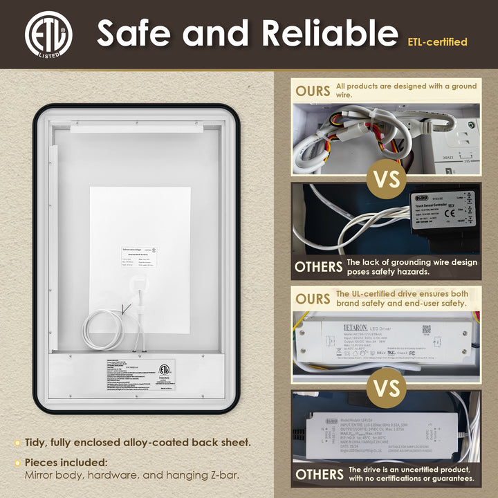 Dazzle Rectangular Anti-Fog Dimmable Modern Bathroom/Vanity LED Lighted Wall Mirror in Aluminum Framed