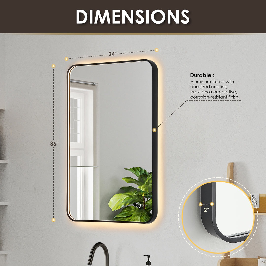 Dazzle Rectangular Anti-Fog Dimmable Modern Bathroom/Vanity LED Lighted Wall Mirror in Aluminum Framed