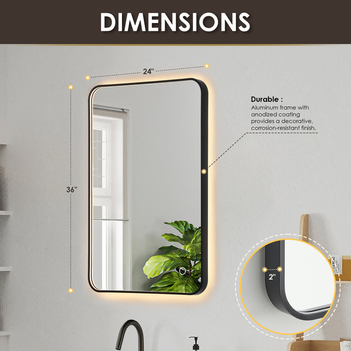 Dazzle Rectangular Anti-Fog Dimmable Modern Bathroom/Vanity LED Lighted Wall Mirror in Aluminum Framed