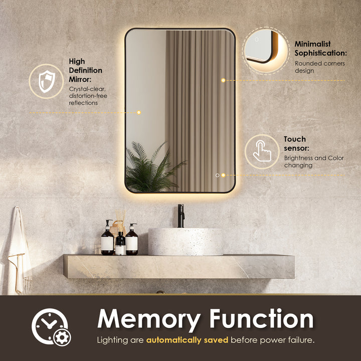 Dazzle Rectangular Anti-Fog Dimmable Modern Bathroom/Vanity LED Lighted Wall Mirror in Aluminum Framed