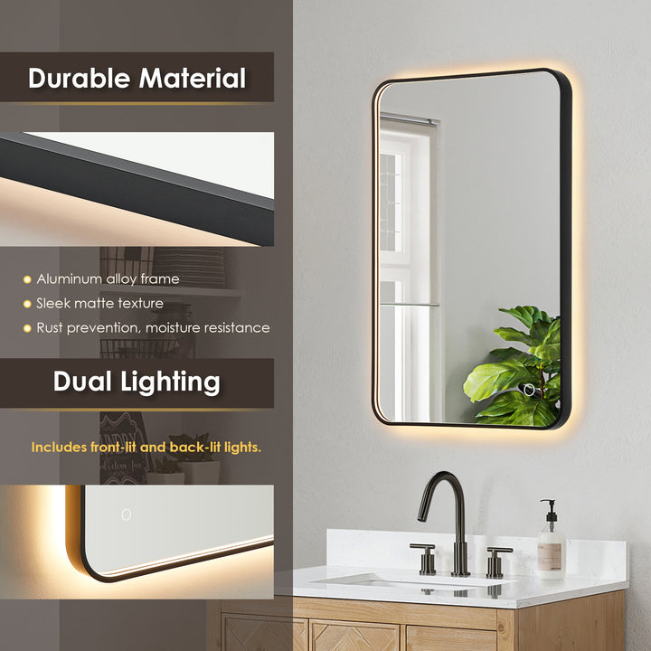 Dazzle Rectangular Anti-Fog Dimmable Modern Bathroom/Vanity LED Lighted Wall Mirror in Aluminum Framed