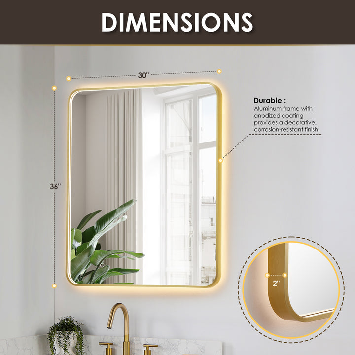 Dazzle Rectangular Anti-Fog Dimmable Modern Bathroom/Vanity LED Lighted Wall Mirror in Aluminum Framed